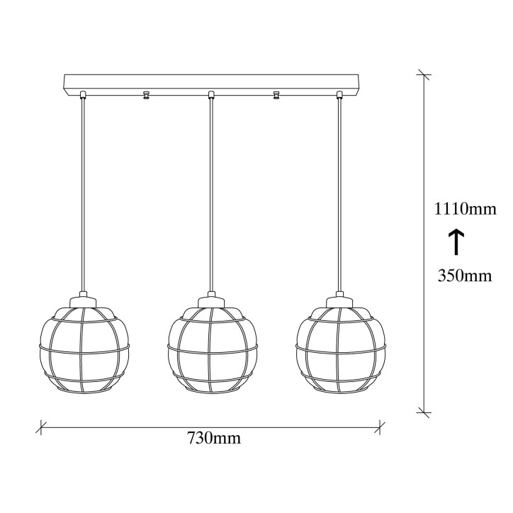 Lámpara de techo Safderun-401-S1 cobre metal vidrio diámetro 73x111 cm