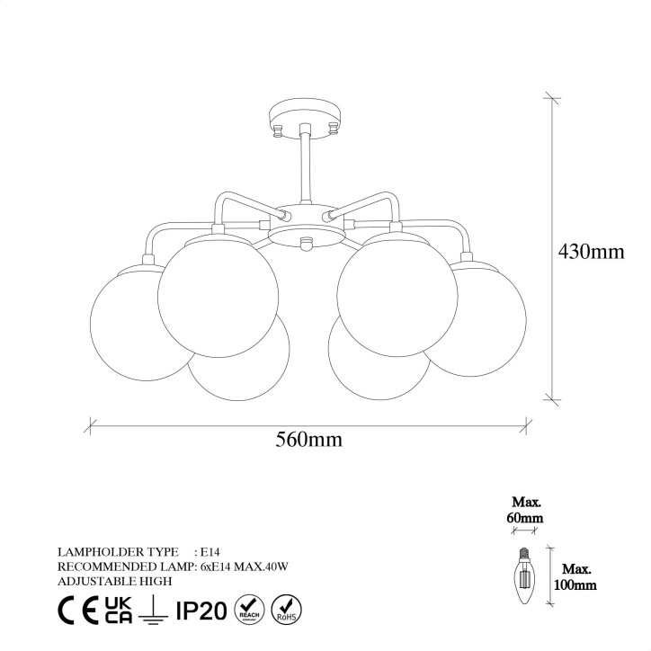 Lámpara de techo Viran-11016 oro cobrizo metal vidrio 56x56x43