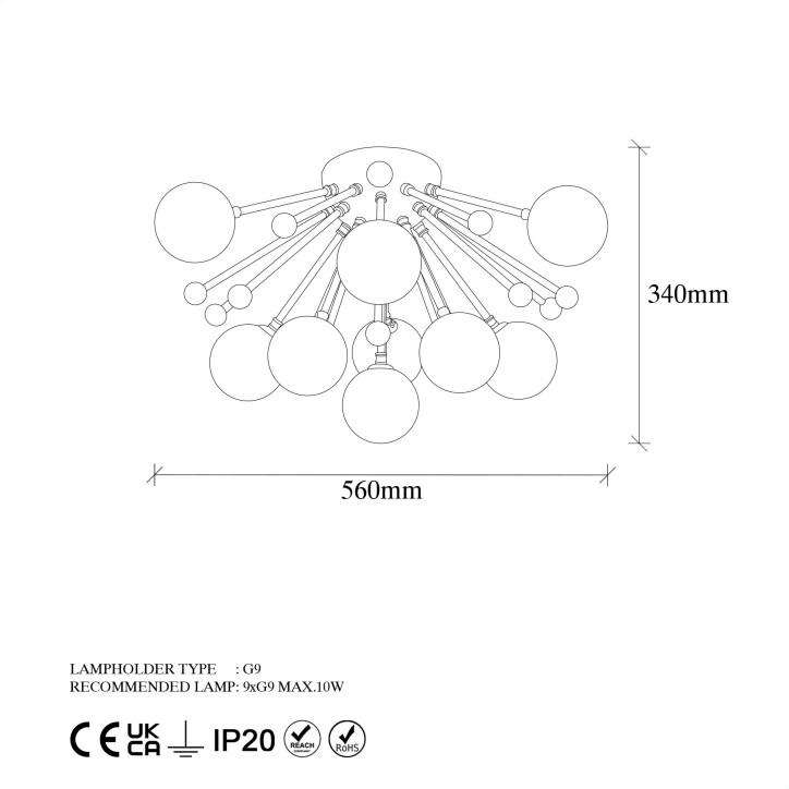 Lámpara de techo Roze-11795 oro cobrizo metal vidrio 56x56x34