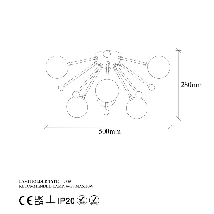 Lámpara de techo Roze-11785 oro cobrizo metal vidrio 50x50x28