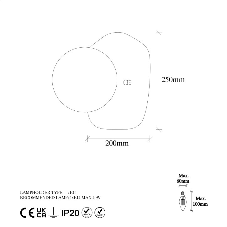 Lámpara de pared Well-11670 oro metal vidrio 20x25x25