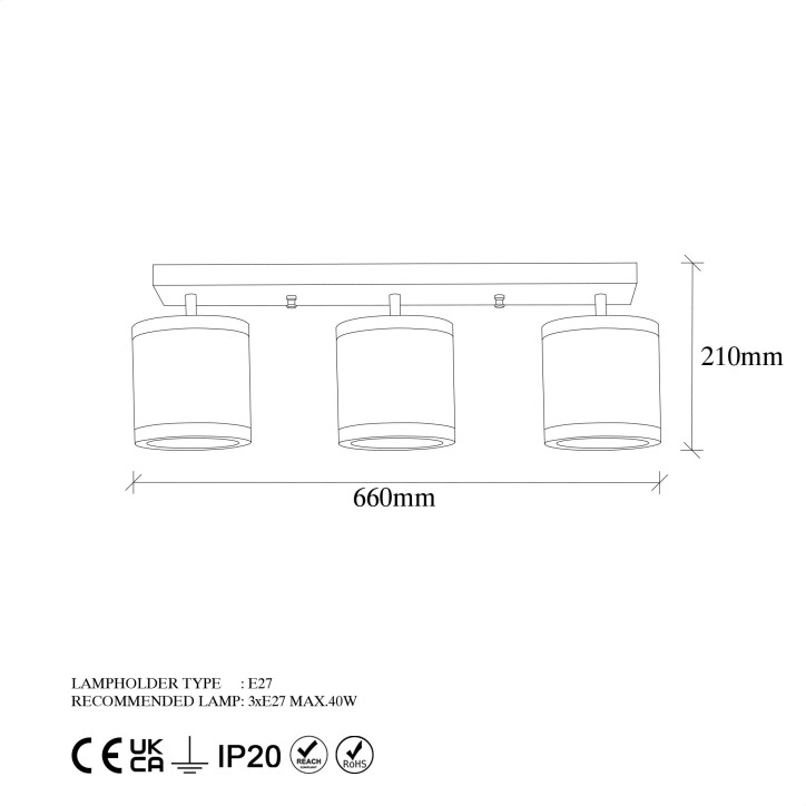 Lámpara de techo Way-11635 oro cobrizo metal 66x15x21 cm