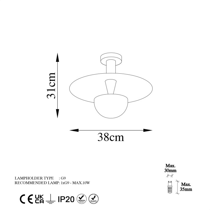 Lámpara de techo Kurt-13354 cobre metal diámetro 38 cmx31 cm