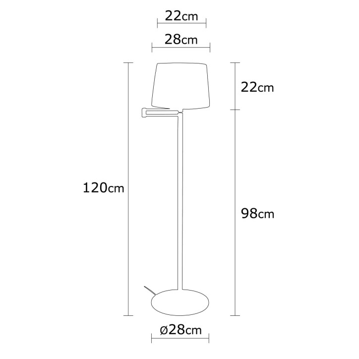 Lámpara de pie Assos-N-714 negro metal tela de algodón diámetro 28x120 cm