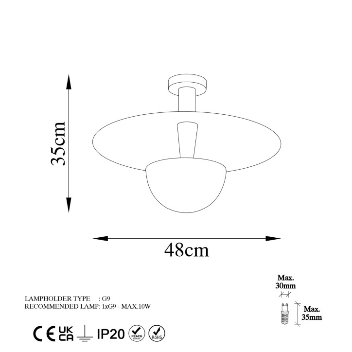 Lámpara de techo Kurt-13355 cobre metal diámetro 48 cmx35 cm