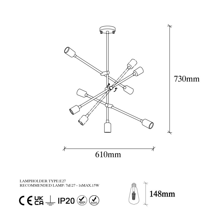 Lámpara de techo Beste-10355 oro cobrizo metal 61x12x73 cm