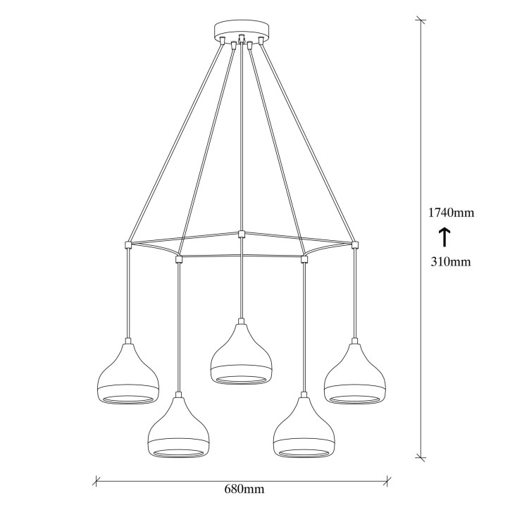 Lámpara de techo Yıldo-6887 cobre negro metal diámetro 68x174 cm