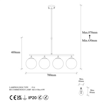 Lámpara de techo Fazli-10435 oro cobrizo metal vidrio 70x15x43-87 cm - 8683342387026