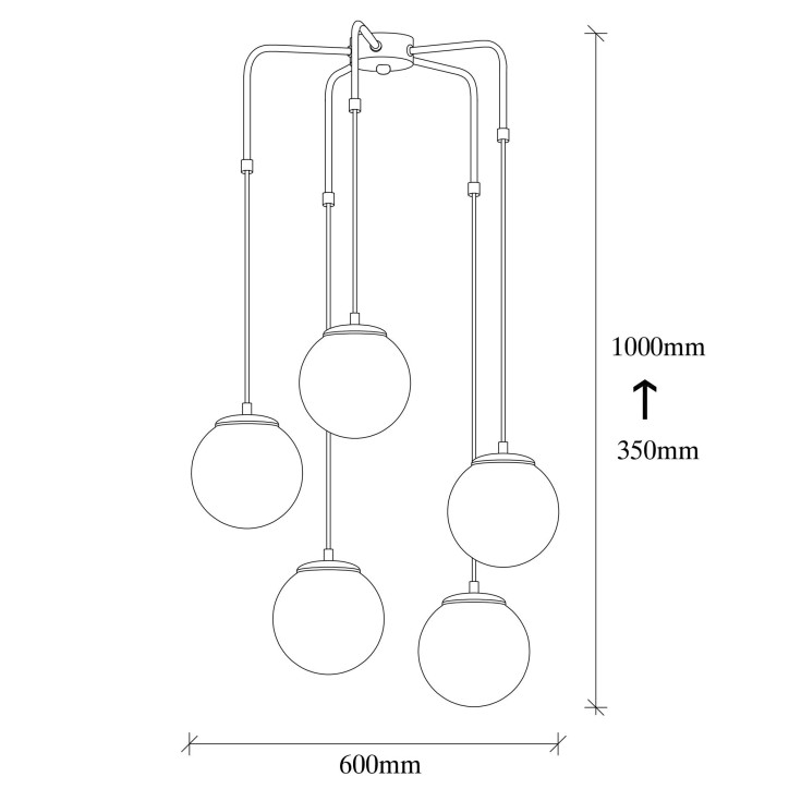 Lámpara de techo Üzüm-4446 blanco negro metal vidrio diámetro 60x100 cm