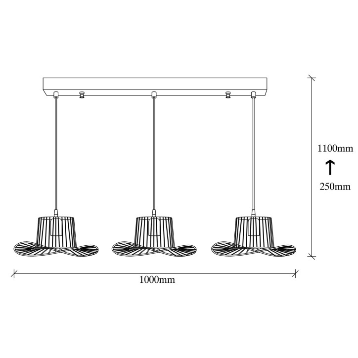 Lámpara de techo Tel-6771 negro metal 100x30x110 cm