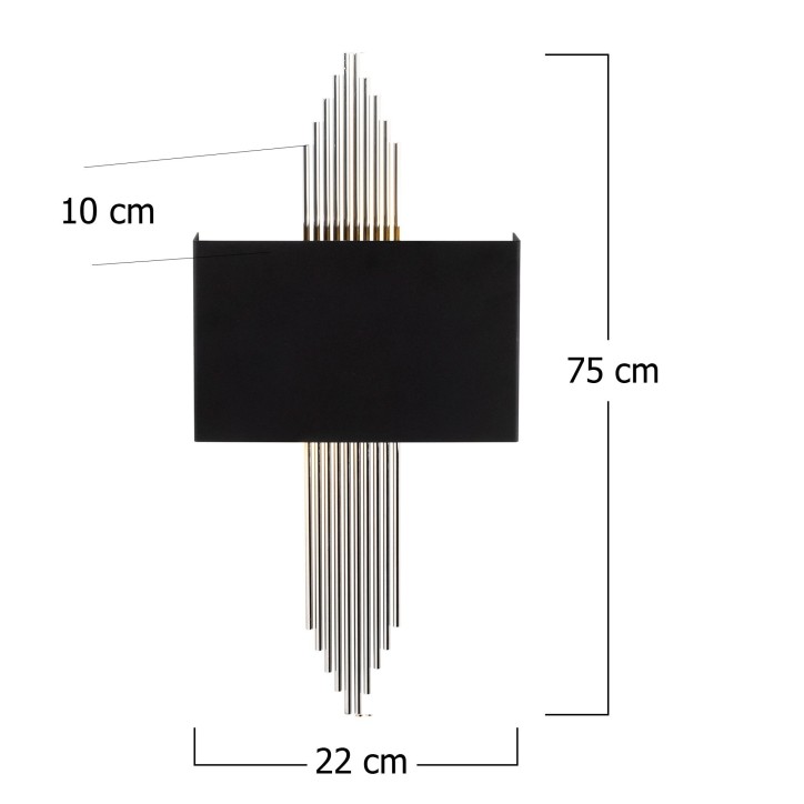 Lámpara de pared 614-A plateado negro metal 75x10x22 cm