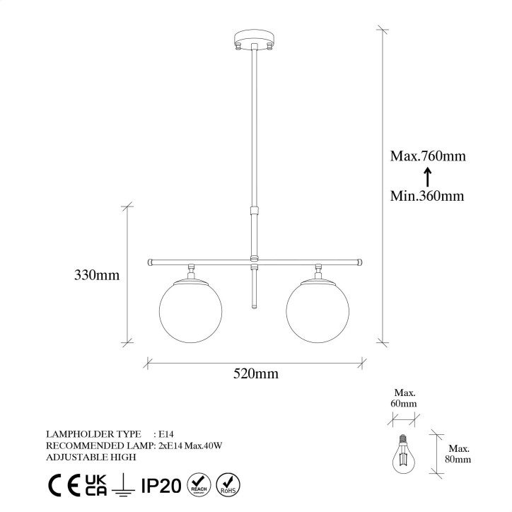 Lámpara de techo Roe-10760 oro brillante metal vidrio 52x15x36-76 cm