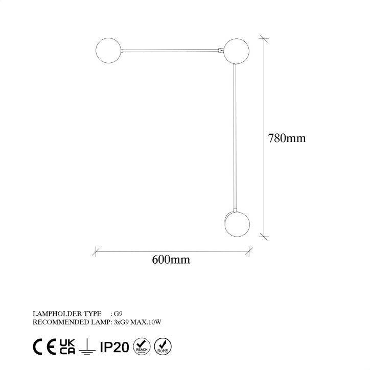 Lámpara de pared Domino-11049 oro cobrizo metal vidrio 60x16x78