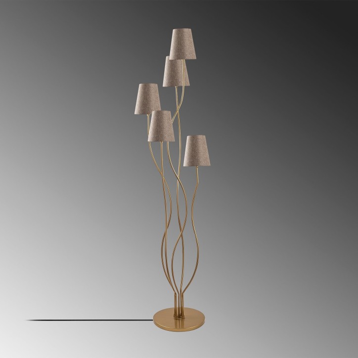 Lámpara de pie Bonibon-13241 beige oro metal tela 44x44x160 cm