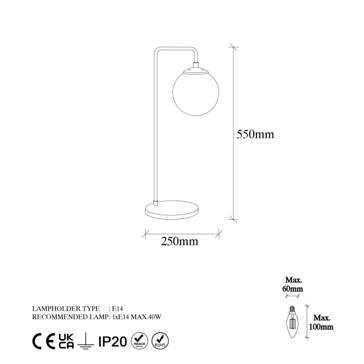 Lámpara de mesa Viran-10975 oro cobrizo metal vidrio 17x25x55