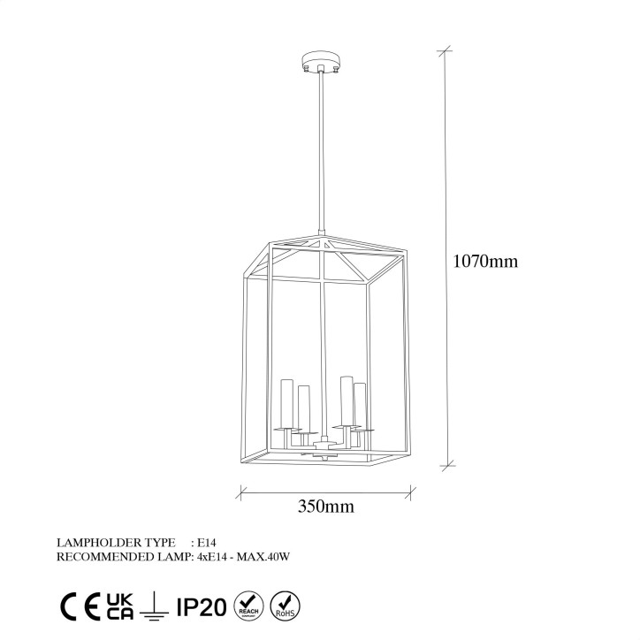 Lámpara de techo Till-13256 oro metal 35x35x107 cm