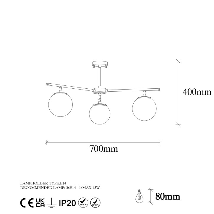 Lámpara de techo Atmaca-10255 oro cobrizo metal vidrio 70x70x39 cm