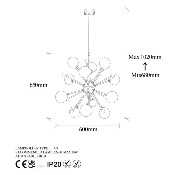 Lámpara de techo Cavud-11580 negro metal vidrio 60x60x68 - 8683342590754