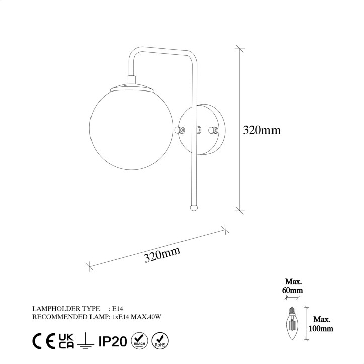 Lámpara de pared Viran-10945 oro cobrizo metal vidrio 15x32x32