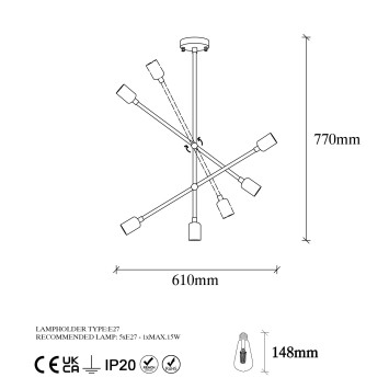 Lámpara de techo Beste-10345 oro cobrizo metal 61x12x77 cm - 8683342264020