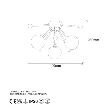 Lámpara de techo Roze-11775 oro cobrizo metal vidrio 40x40x23 - 8683342591294