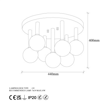 Lámpara de techo Even-11750 crema negro metal vidrio 44x44x40 - 8683342591027