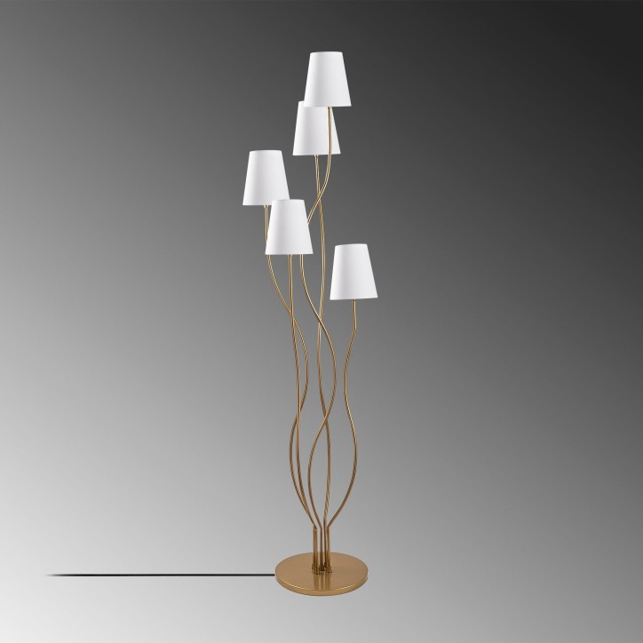 Lámpara de pie Bonibon-13240 blanco oro metal tela 44x44x160 cm