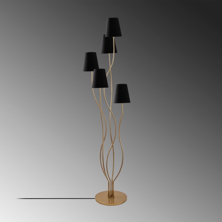 Lámpara de pie Bonibon-13242 negro oro metal tela 44x44x160 cm