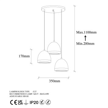 Lámpara de techo MUGO-10670 oro cobrizo metal 35x35x110 cm - 8683342835398