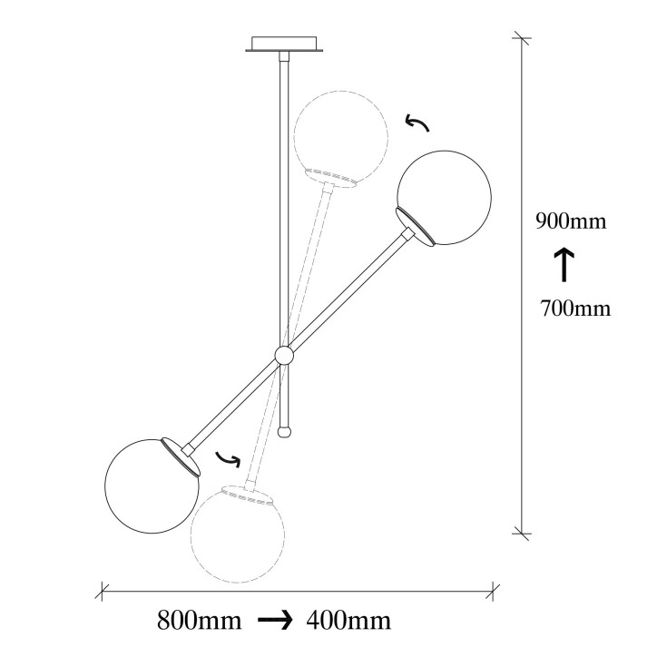 Lámpara de techo Best-636-S blanco negro metal vidrio 80x15x70 - 90 cm