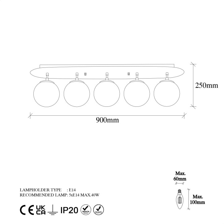 Lámpara de techo Well-11735 negro metal vidrio 90x23x25