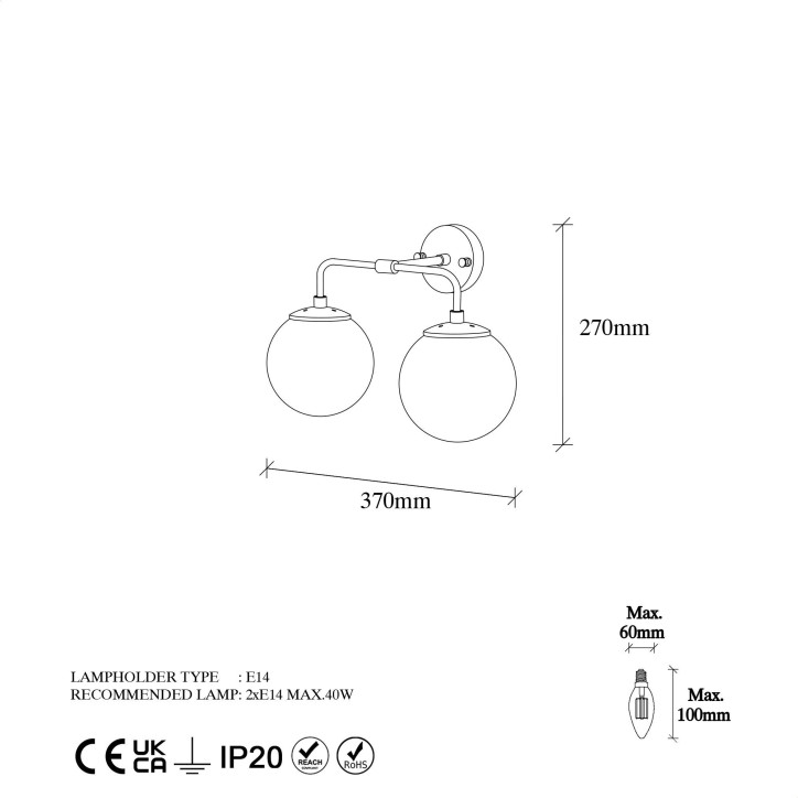 Lámpara de pared Horn-12210 oro metal vidrio 37x21x27 cm