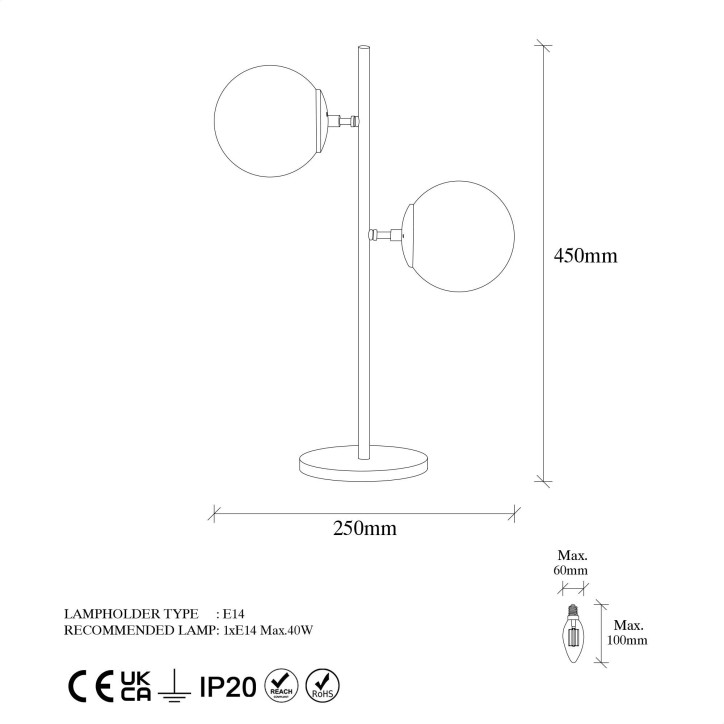 Lámpara de mesa Fazli-10422 oro cobrizo metal vidrio 25x18x57 cm