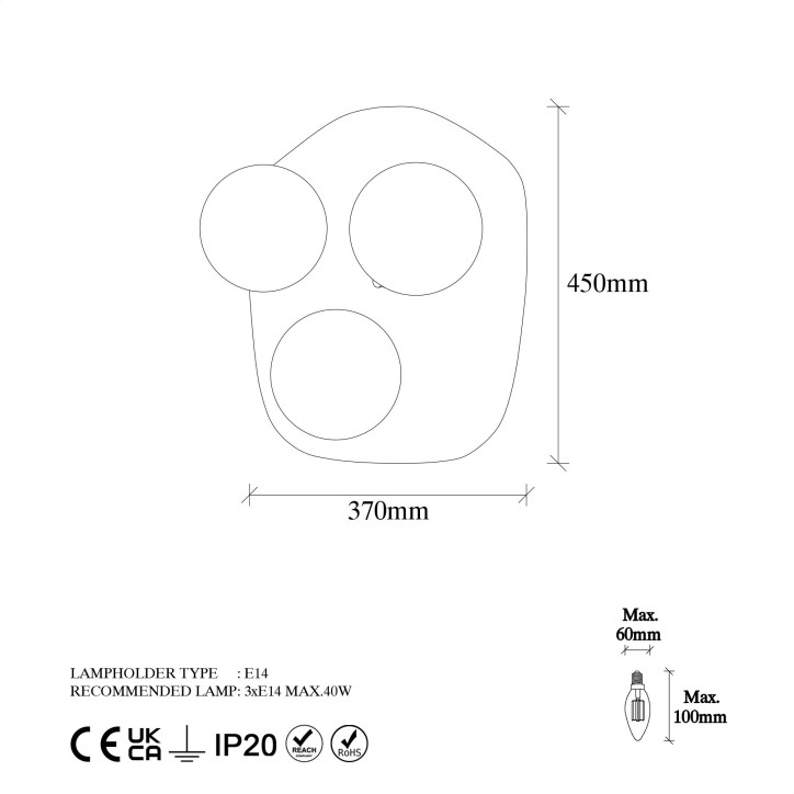 Lámpara de pared Well-11711 oro metal vidrio 37x44x45