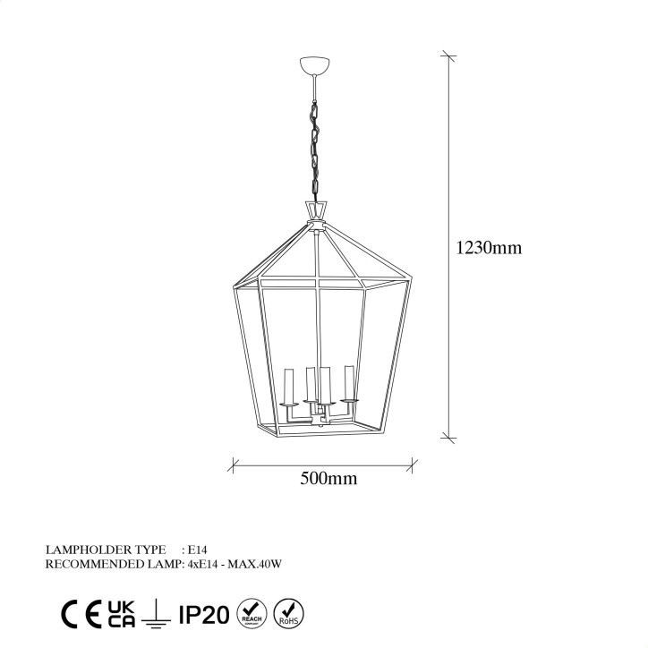 Lámpara de techo Till-13252 oro metal 50x71x123 cm