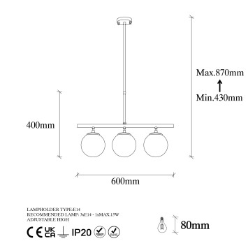 Lámpara de techo Atmaca-10271 oro cobrizo metal vidrio 60x15x43-87 cm - 8683342263986