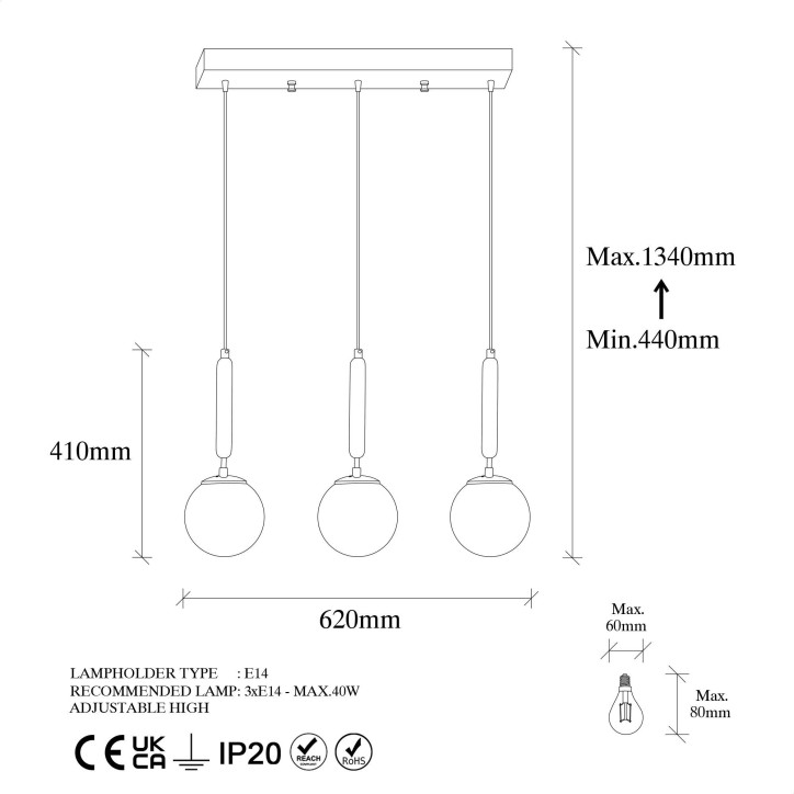 Lámpara de techo KING-11464 blanco negro metal vidrio 62x15x134 cm