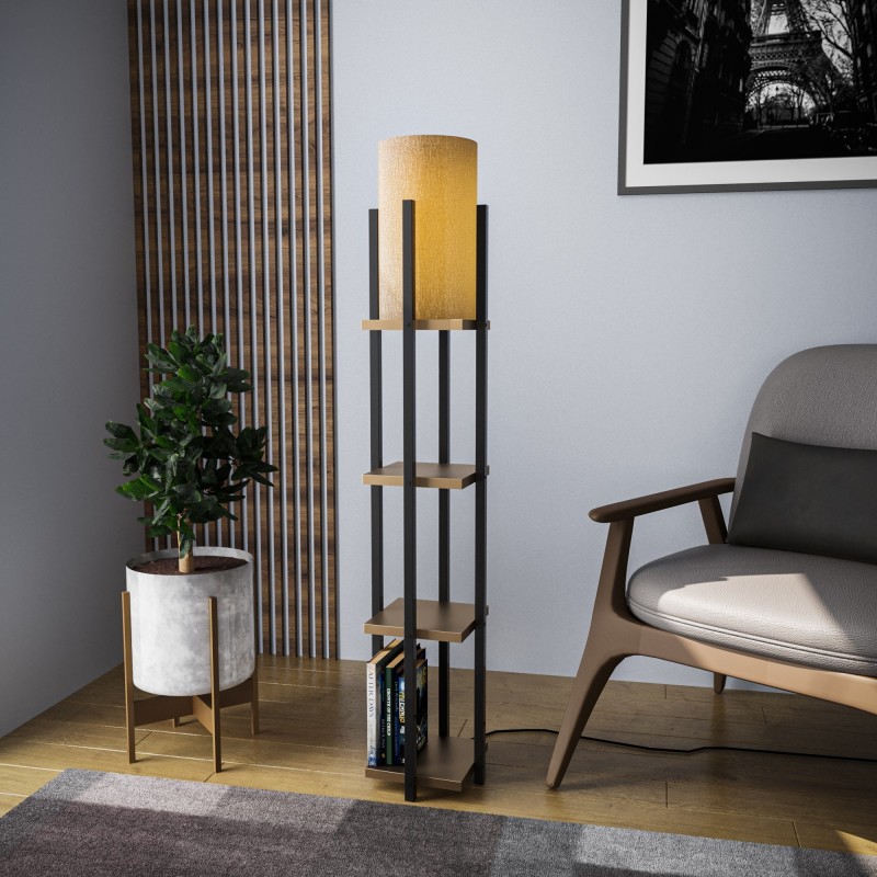 Lámpara de pie Shelf Lamp-8116 oro negro metal tela 25x25x130 cm - 8683742828037