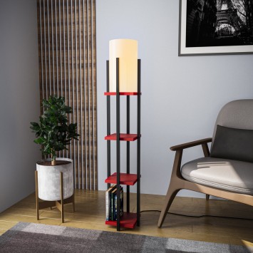 Lámpara de pie Shelf Lamp-8117 rojo negro metal tela 25x25x130 cm - 8683742828044