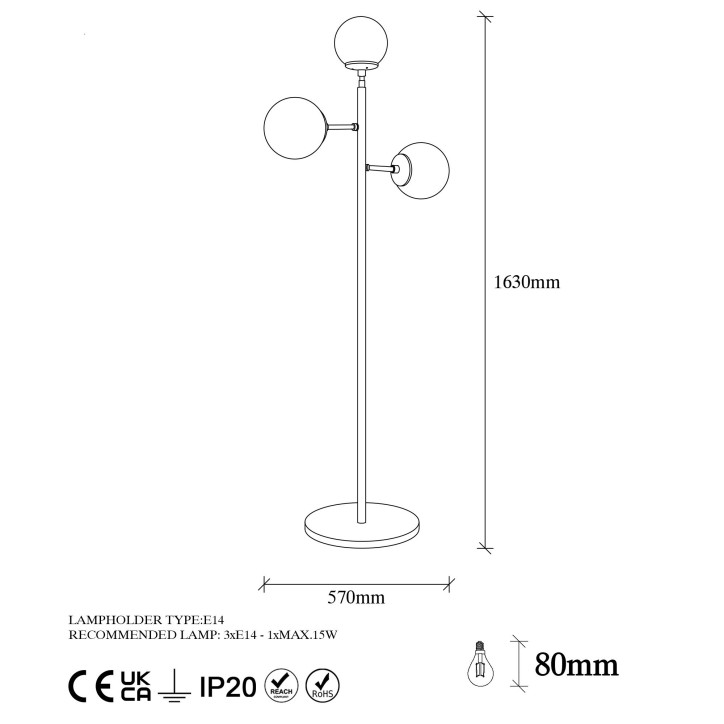 Lámpara de pie Atmaca-10300 blanco negro metal vidrio 57x22x163 cm