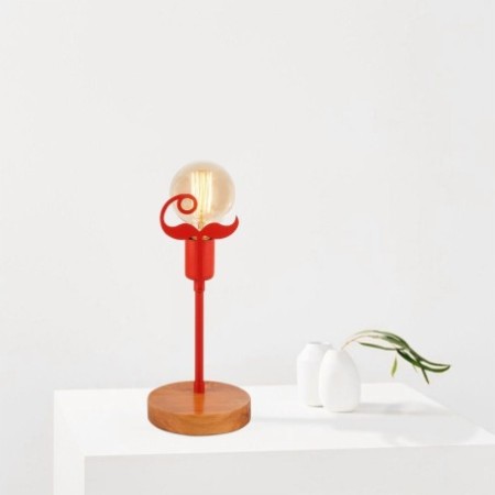Lámpara de mesa Beami-MR-1016 rojos nuez metal madera 15x15x35 cm - 8681875876994