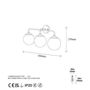 Lámpara de pared Horn-12205 oro metal vidrio 56x21x27 cm - 8683743012725