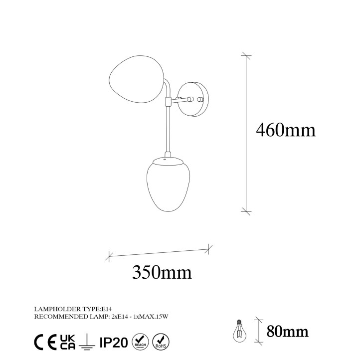 Lámpara de pared Ns-10685 oro cobrizo metal vidrio 15x35x46 cm