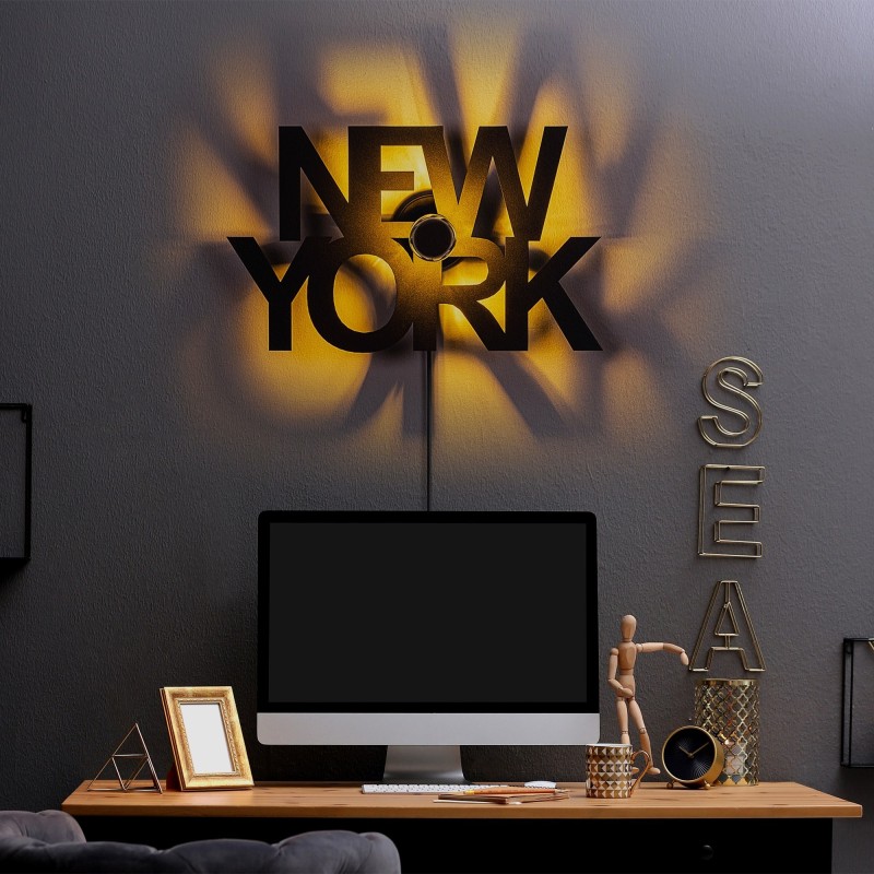 Lámpara de pared Newyork negro metal 50x30x9 cm - 8683743676347