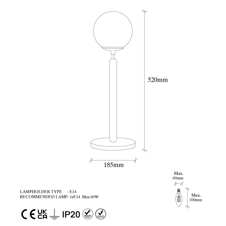 Lámpara de mesa King-11463 oro cobrizo metal vidrio 18x18x52 cm