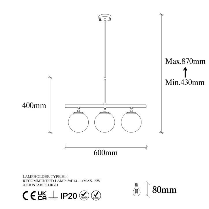 Lámpara de techo Atmaca-10266 oro cobrizo metal vidrio 60x15x43-87 cm