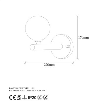 Lámpara de pared Domino-11034 oro metal vidrio 10x22x17 - 8683342590877