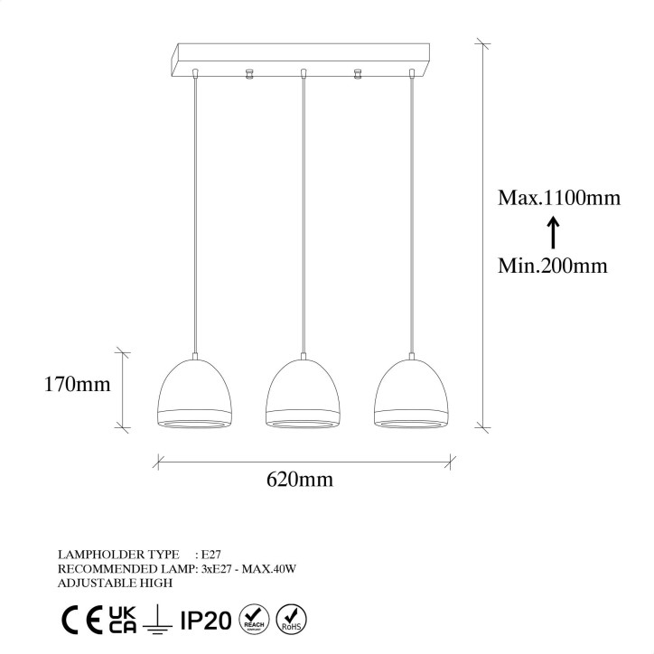 Lámpara de techo MUGO-10649 oro blanco metal 62x17x110 cm