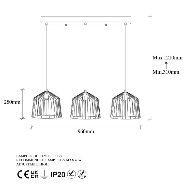 Lámpara de techo CAT-12065 oro brillante metal 96x26x121 cm