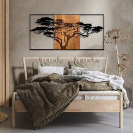 Decoración pared de madera Acacia Tree -328 nogal negro 147x3x70 cm